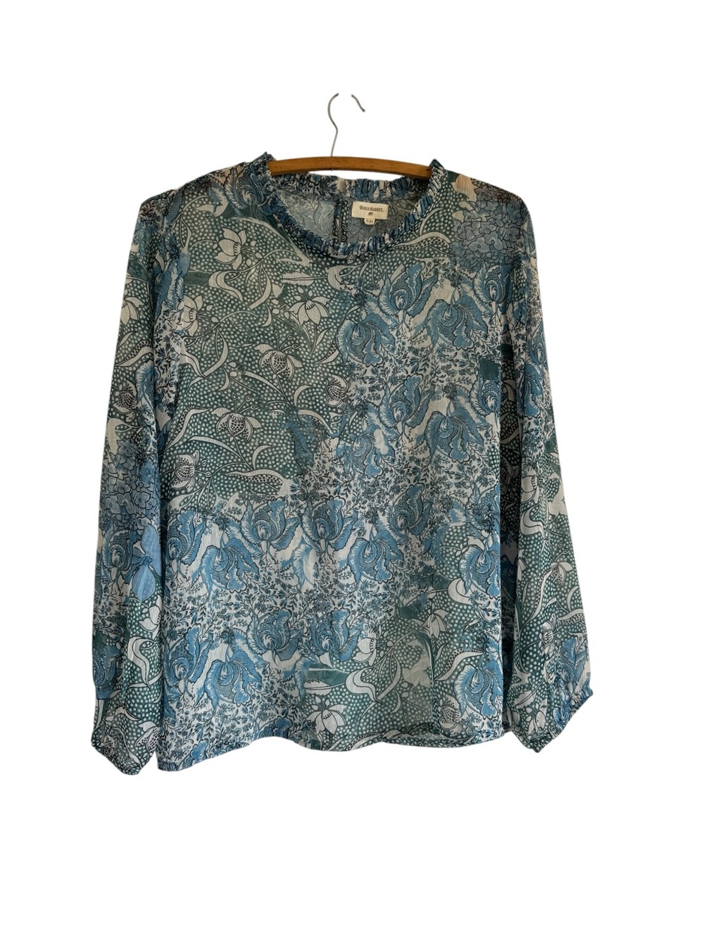 World Market Sheer Flowy Long Sleeved Blouse  Feminine Cottagecore Floral S/M
